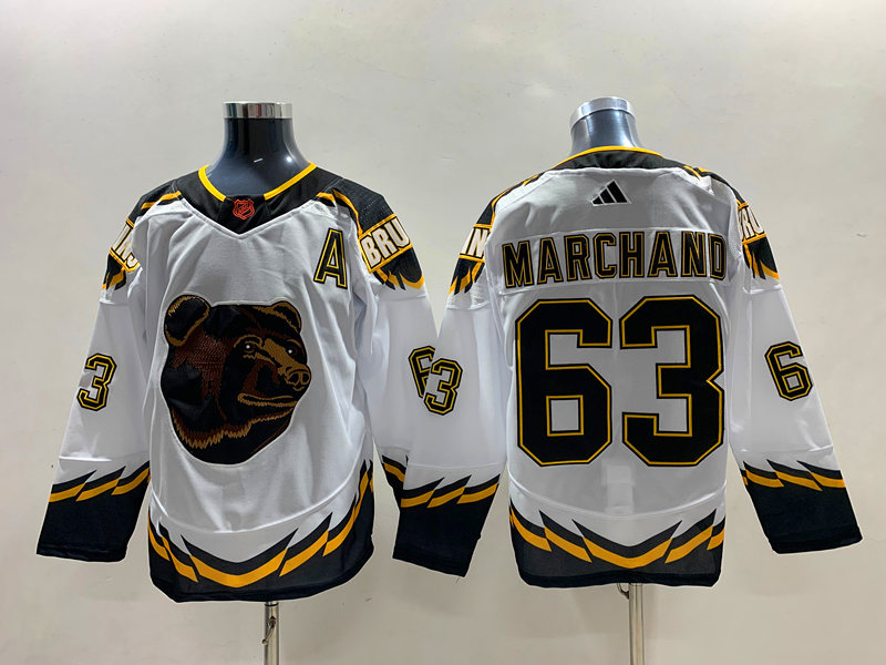 Men's Boston Bruins Brad Marchand #63 White Jersey